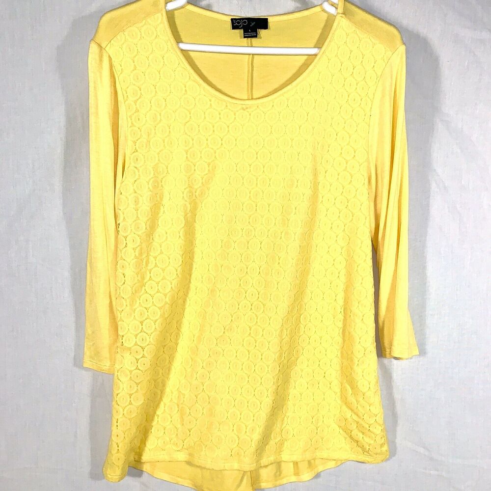 Sojo yellow eyelet long sleeved knit top Size L